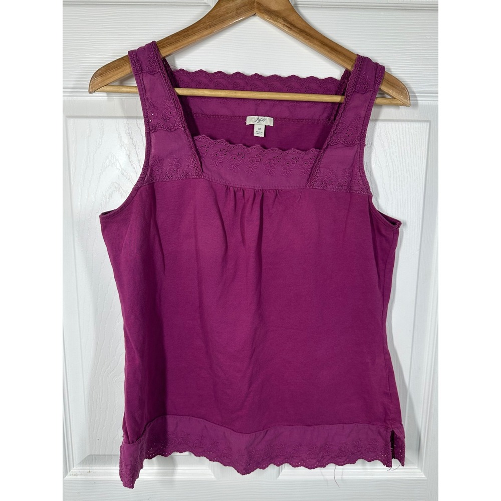 J. Jill Tank Top Womens M Purple Eyelet Lace Square Neck Scallop Hem‎ Sleeveless